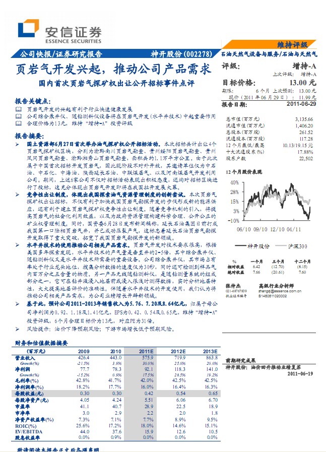 神開股份-002278-頁巖氣開發(fā)興起,推動(dòng)公司產(chǎn)品需求