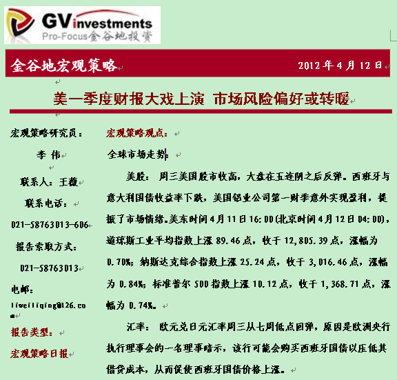 研究報(bào)告:美一季度財(cái)報(bào)大戲上演 市場(chǎng)風(fēng)險(xiǎn)偏好或轉(zhuǎn)暖